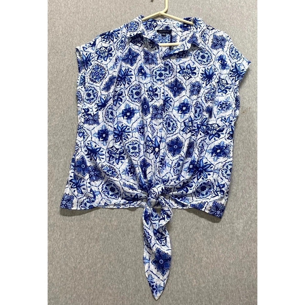 Tamara H Blouse Top Womens 1X Multicolor Mandala Floral Tie Front Inverted Box